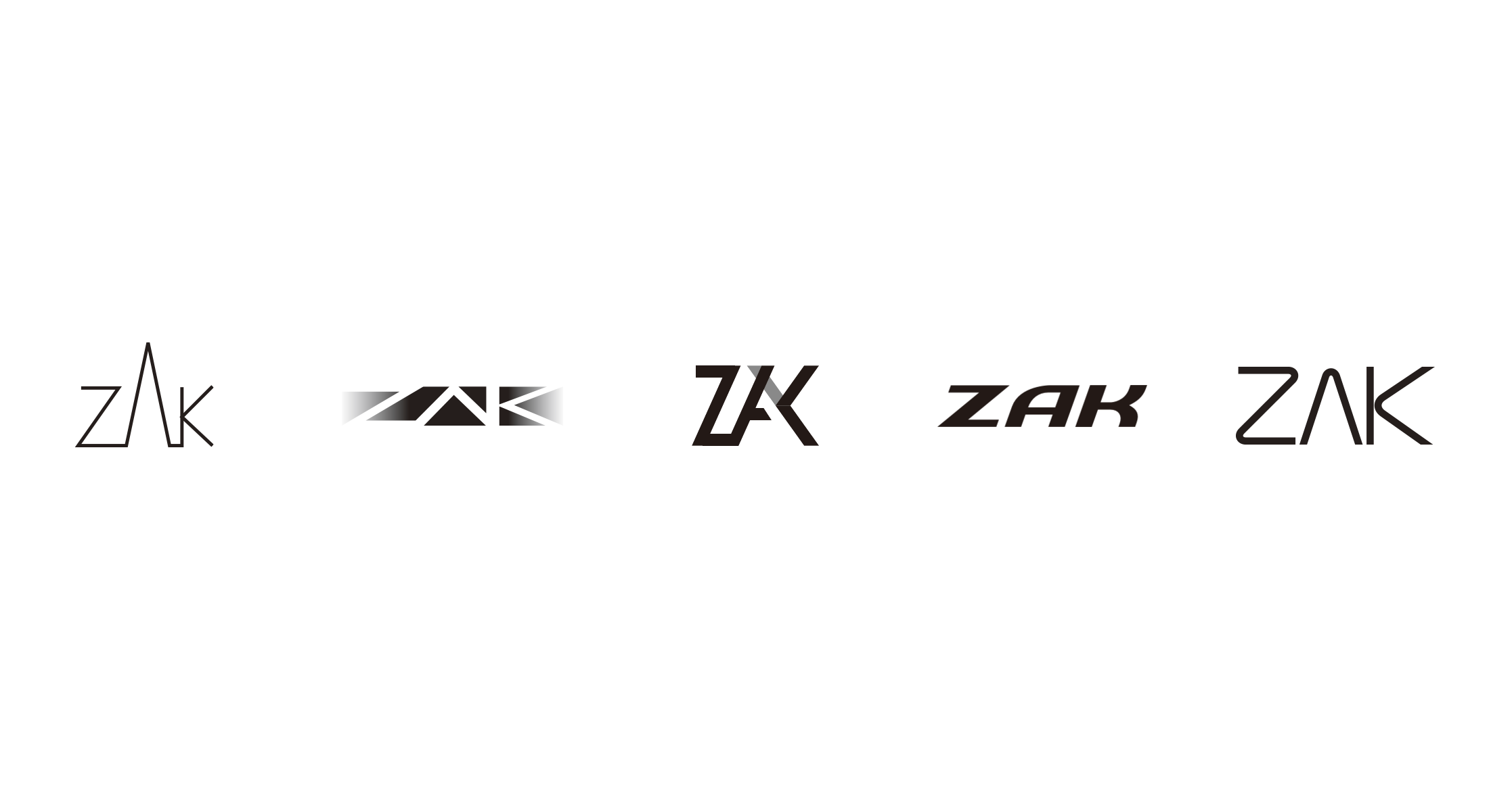ZAKの文字幅と傾きを比較したワードマーク検討案5案