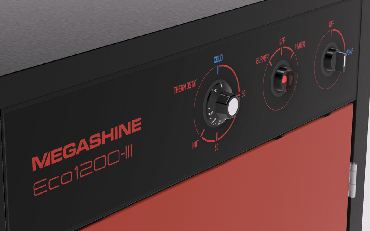 操作パネルや製品表情を確認できるMEGASHINE ECO1200-IIIの3DCG