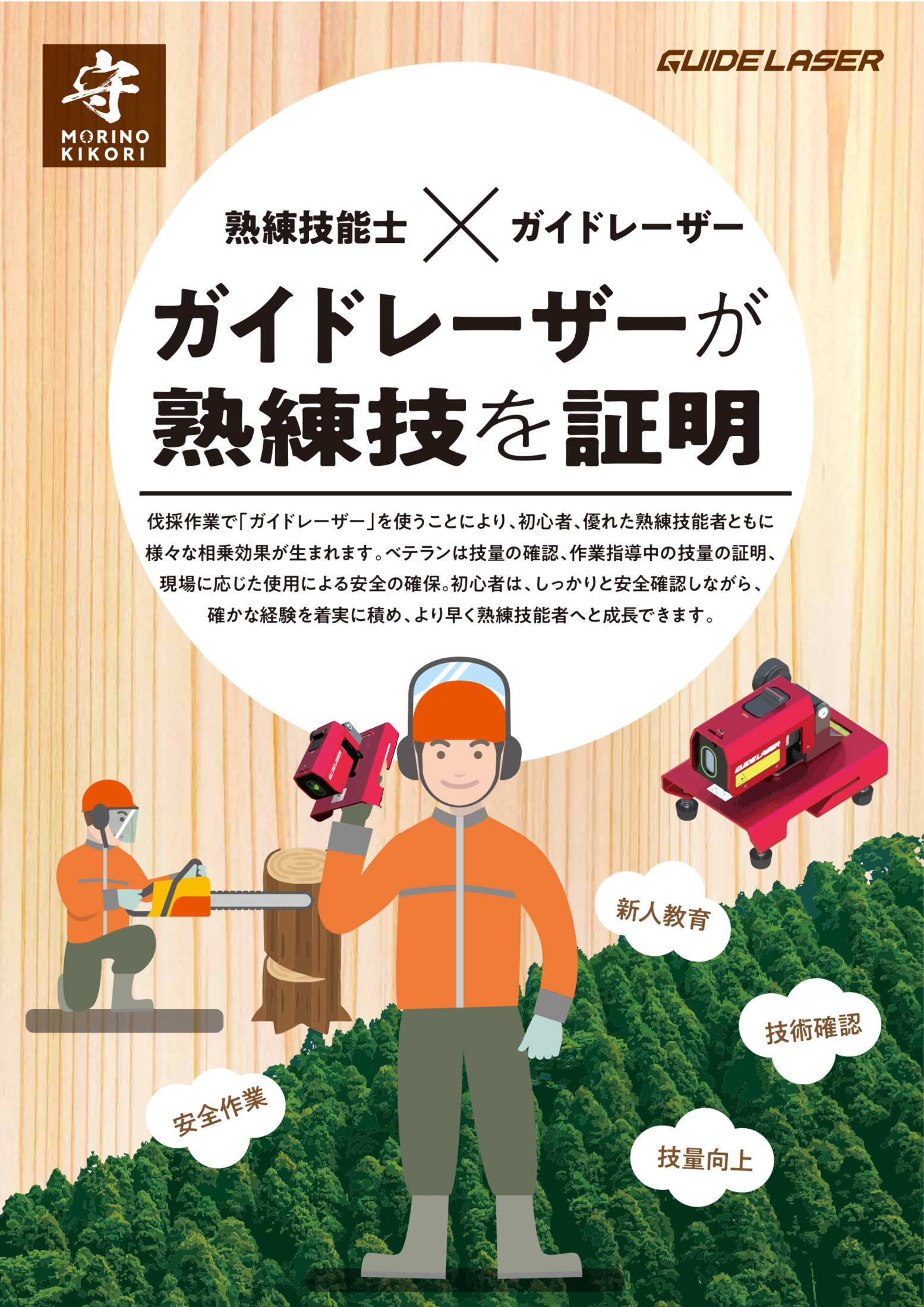 熟練技能士とガイドレーザーの価値を紹介する広告デザイン