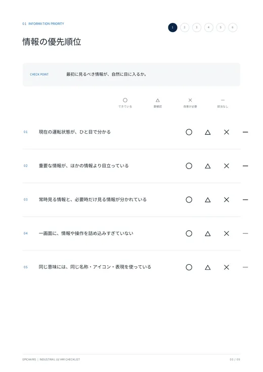 チェック項目ページの例