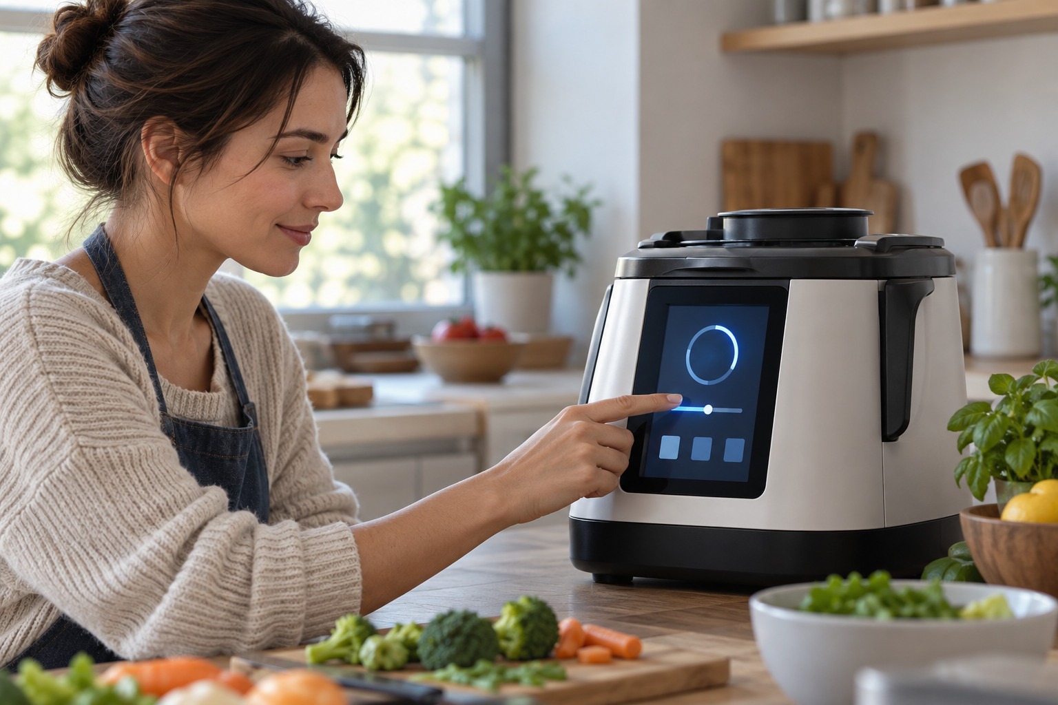 利用者が家庭用機器の操作画面に触れる場面